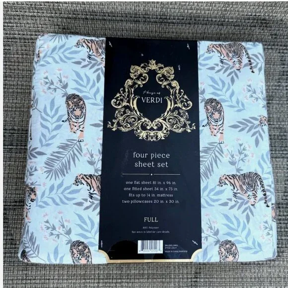 Verdi Tiger Jungle Safari Pattern Palm Trees Polyester FULL Sheet Set 4pc - Picture 3 of 6